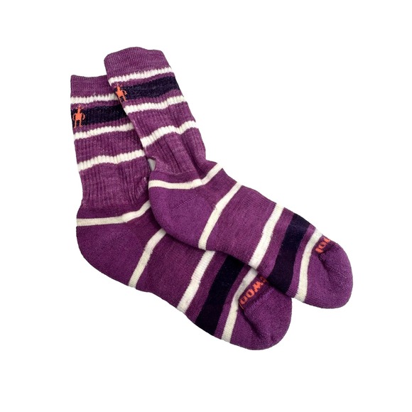 NWOT Smartwool Kids' Hike Socks Purple Striped Merino Wool L Crew Light Cushion - Picture 1 of 4